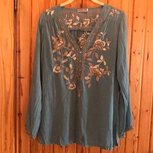 Johnny Was Smokey Blue Blouse